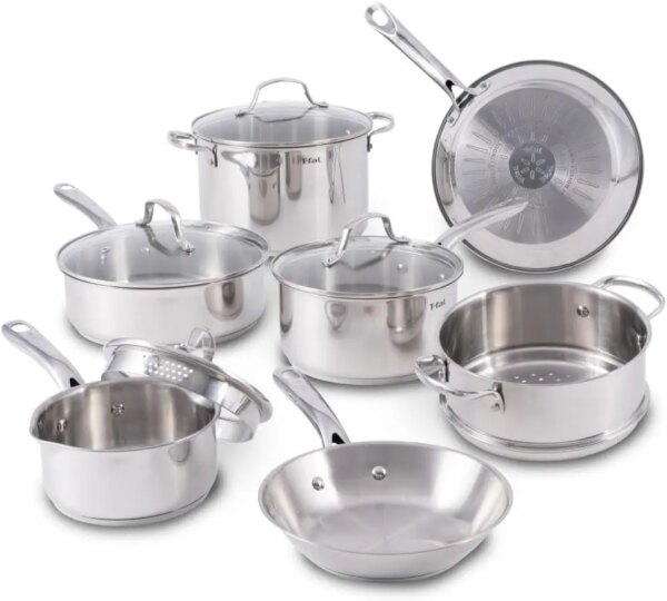 Stainless Steel Cookware Set 11 Piece Induction Oven Broiler Safe 500F Pots and Pans, Dishwasher Safe Silver