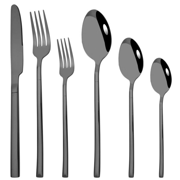 Stainless Steel Cutlery Set Mirror Black Dinnerware Set Knife Dessert Fork Coffee Tea Spoon Tableware Western Kitchen Flatware