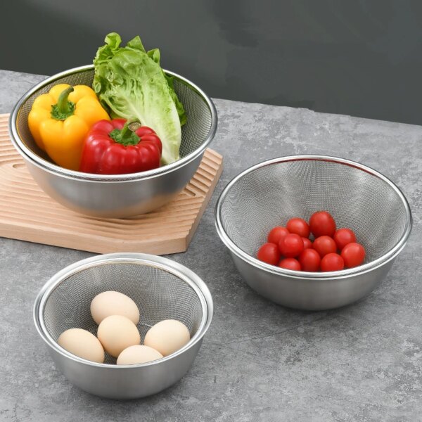 Stainless Steel Drain Basket Set Japanese Style Rice Sieve Strainer with Scale Multifunctional Fruit Basket Kitchen Utensils