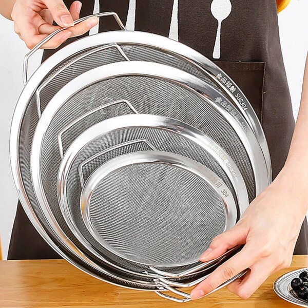 Stainless Steel Fine Mesh Strainer Basket with Double Handles Large Juice Rice Flour Sieve Food Filter Drainer Cooking Utensil