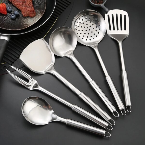 Stainless Steel Kitchen Cooking Utensil Set Cookware Colander Spoon Spatula Shovel Fork Nonstick Cookware Utensils For Kitchen