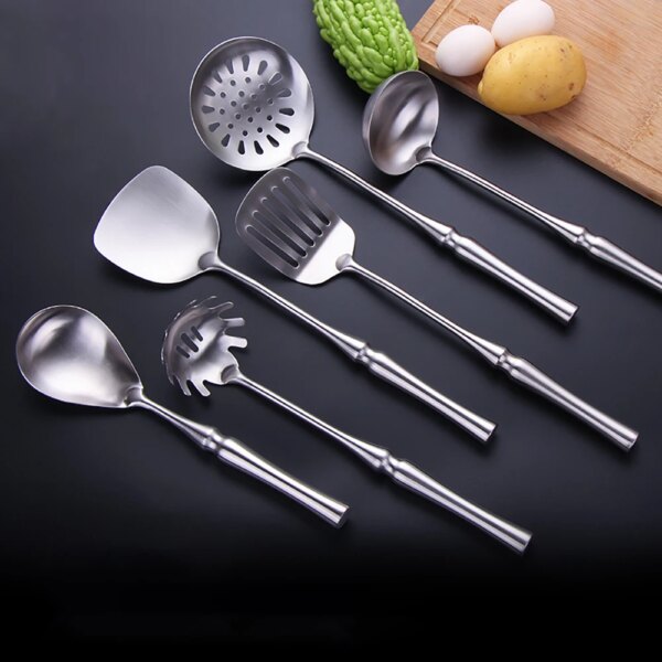 Stainless Steel Matte Kitchen Cooking Tool Set Cookware Set Food Rice Spatula Fried Shovel Colander Utensils Metal Kit