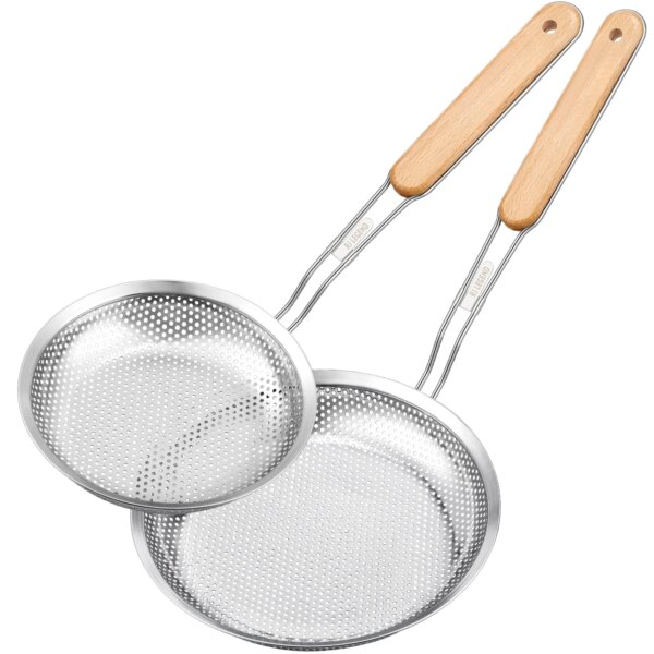 Stainless Steel Micro-Perforated Skimmer Strainer, 2 Pieces Kitchen Utensil Set - 6.4-inch and 8-inch Slotted Spoon Set