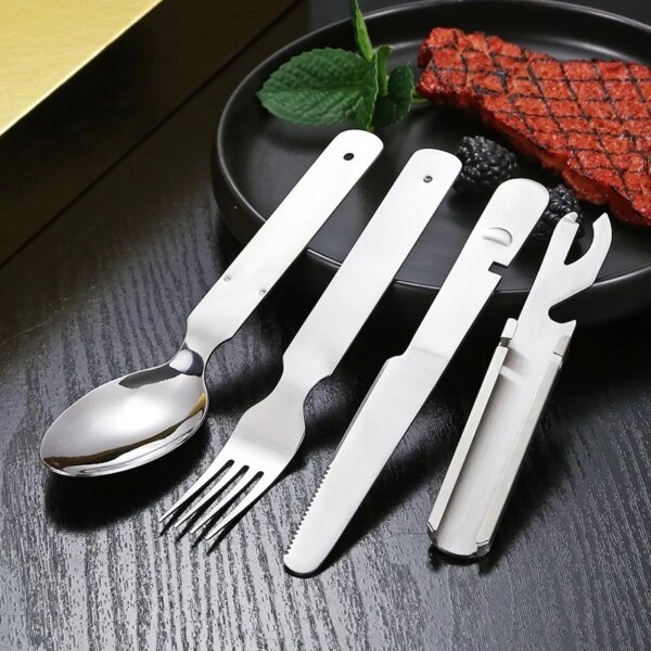 Stainless Steel Portable Outdoor Camping Multi-functional Combination Cutlery Knife and Fork Set Military Fan Fork and Spoon