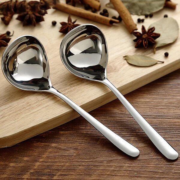 Stainless Steel Spoon Long Handle Tablespoons Hot Pot Soup Ladle Ramen Noodles Scoop Kitchen Tableware Cooking Utensils