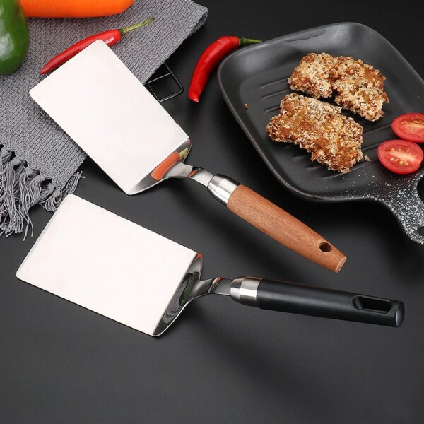 Stainless Steel Steak Spatula Pancake Scraper Turner Grill Beef Fried Pizza Shovel With Wood Handle Kitchen BBQ Tools