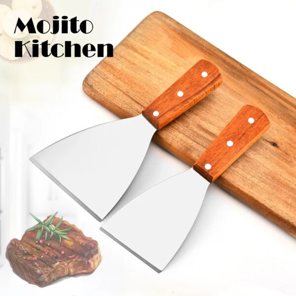 Stainless Steel Steak Spatula Pizza Peeled Grab Knife  Pastry Barbecue Tool Wooden Rubber Handle Kitchen