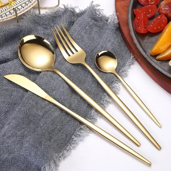 Stainless Steel Tableware Golden Cutlery Spoon and Fork Set Dining Table Sets Christmas Dinnerware Set Household Supplies