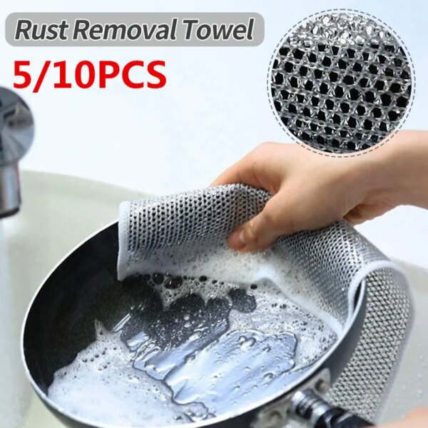 Steel Wire Cleaning Cloth Double -layer Sponge Dish Cloths Magic Wipes Dishwashing Cleaner Multifunctional Kitchen Cleaning Rags