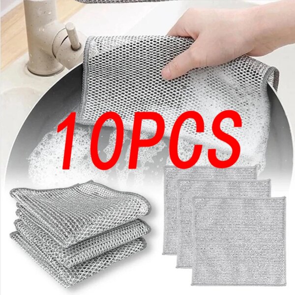 Steel Wire Cleaning Cloth Kitchen Magic Dishwashing Towel Non Stick Oil Cleaning Rag Microwave Stove Clean Tools Dish Cloth