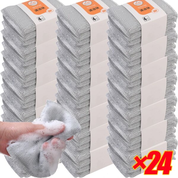 Steel Wire Cleaning Sponge Double Sides Dishwashing Sponges Reusable Kitchen Scouring Pad Household Clean Tool Washing Brush