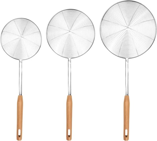 Strainer Spider Skimmers for Kitchen Set of 2 Or 3,Stainless Steel Wire Skimmer Cooking Utensils Strainer Wooden Handle Wire