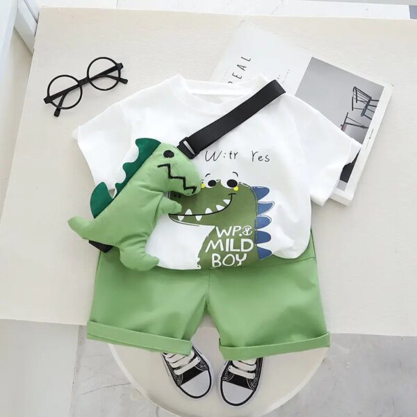 Summer Casual Newborn Baby Boys Toddler Big Dinosaure Short Sleeve Tops Pants 2Pcs/set Cotton Kids Outfits Clothing