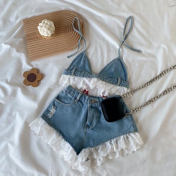 Teenage Children's Girls Summer Jeans Clothes Sets 2pcs Denim Suspenders+Shorts Beach Outfits 4 6 7 8 9 10 11 12 13 14 Years