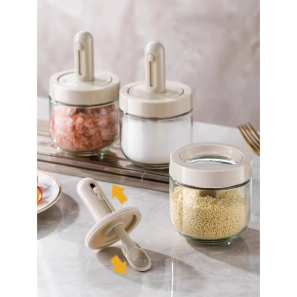 Telescopic Seasoning Jar Spoon Lid Integrated Seasoning Box Kitchen Seasoning Bottle Tightly Moisture-proof Sealed Seasoning Jar