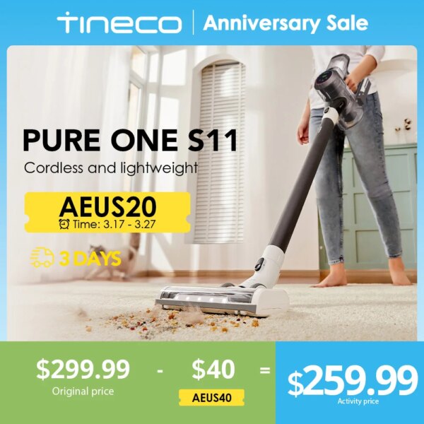 Tineco Pure ONE S11 Cordless Vacuum Cleaner Smart Handheld Strong Suction Lightweight Wireless Deep Clean Hair Floor Carpet Car