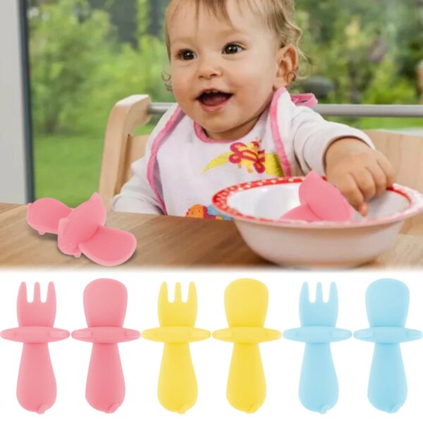 Toddler Utensils Set Self-Feeding Silicone Baby Utensils Anti-Choke BPA-Free Baby Fork and Spoon Set for Ages 6 Months Up