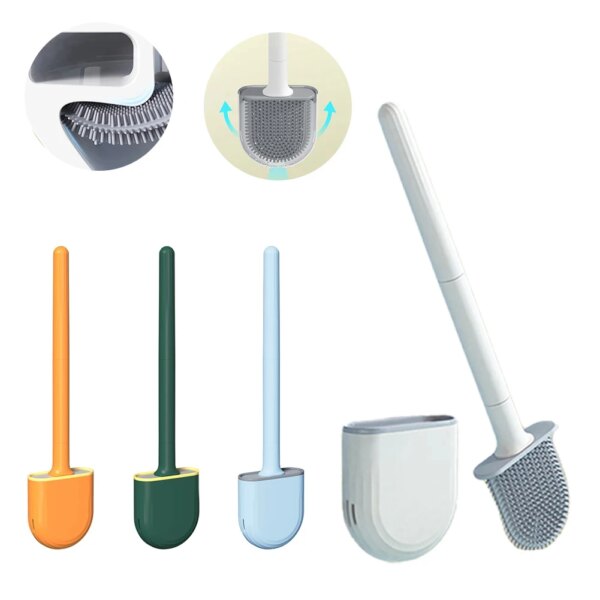 Toilet Wc Brush Silicone Toilet Brush and Holder Wall Mounted for Bathroom Quick Drying Efficient Professional Deep Cleaning