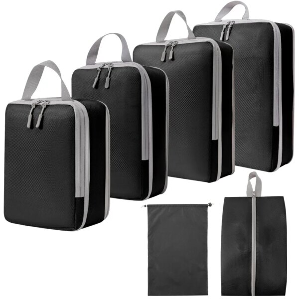 Travel storage bag compressed four piece set, six piece set, optional digital toiletries and cosmetics storage bag, clothes, sho