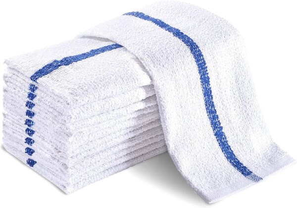 Universal Cleaning Towels, Bulk 120 Pack, 16” X 19” 100% Cotton Fully Bordered Commercial Grade Terry Weave Cloth Bar Mops