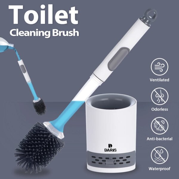 Water Spray Silicone Toilet Brush With Wall-Mounted Breathable Silicone TPR Brush 40cm Long Handle Bathroom Cleaning Accessories