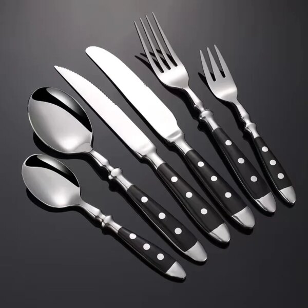 Western Stainless Steel Cutlery Set Creative Retro Steak Knife Dining Fork Spoon Dinnerware Set Rivets Handle Kitchen Tableware