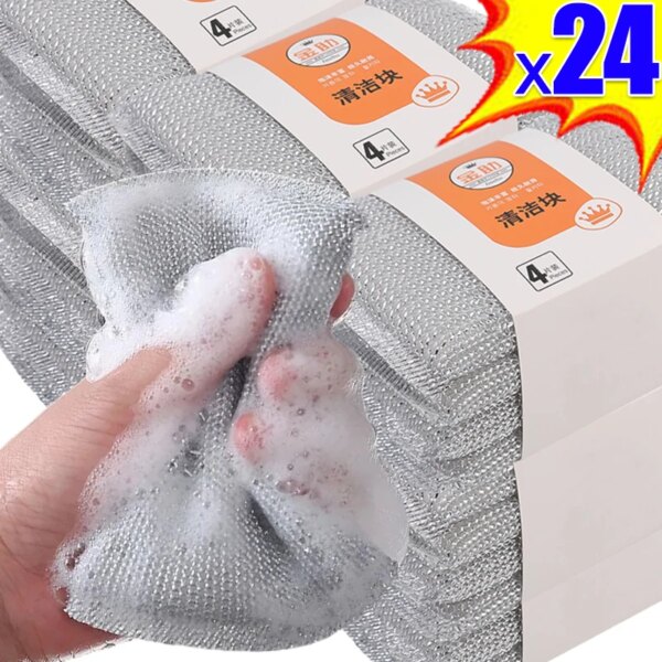 Wholesale Steel Wire Dishwashing Sponge Double Sided Cleaning Sponge Non-stick Oil Kitchen Dishcloth Reusable home Cleaning Tool