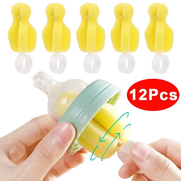 1/12Pcs Nipple Sponge Brush 360 Degree Rotating Handheld Cleaning Brush For Nipple Milk Bottle Cleaner Household Sponge Brush