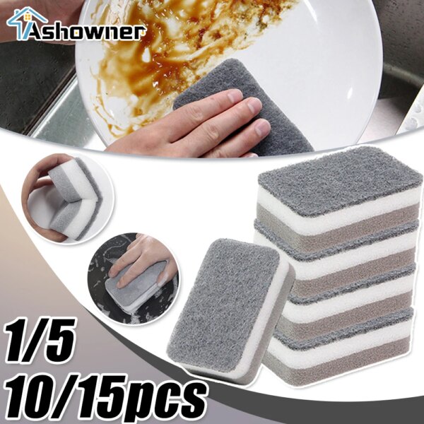 1/15pcs Double Side Cleaning  Sponge Dishwashing Sponge Washing Mat Bar Cleaning Sponge Household Kitchen Cleaning Supplies Tool