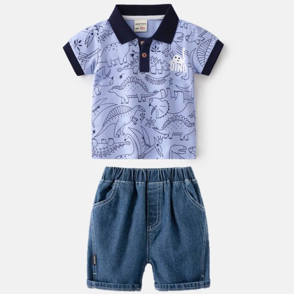 1 2 3 4 5 6 7 Years Boys Polo Clothes Summer Short Sleeve Polo T shirts Kids Clothing Sets Children's Fashion Clothes Boys Sets