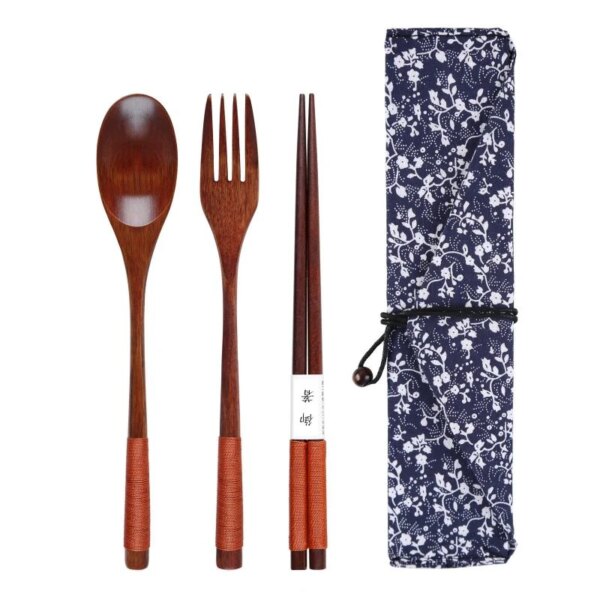 1/2/3set ​Portable Wooden Spoon Fork Chopstick Three Kit Wooden Tableware Set Utensils For Kitchen Natural Dinnerware Sets