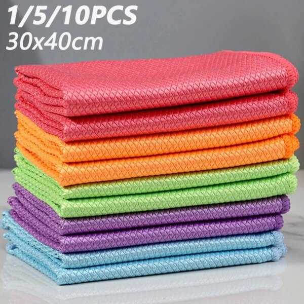 1/2/5/10Pcs Microfiber Cleaning Cloths Multi-Purpose Cleaning Cloth Car Window Wipes Streak Free Windows & Mirrors Lint Free Rag