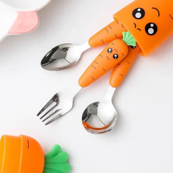 1/3PCS Carrots Set Children Kids Dinnerware Stainless Steel Spoon Fork Flatware With Box Baby Feeding Kitchen Tableware Supplies