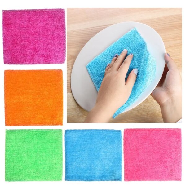 1/5PCS Anti-grease Dish Cloth Bamboo Fiber Washing Towel Kitchen Household Scouring Pad Magic Cleaning Rags