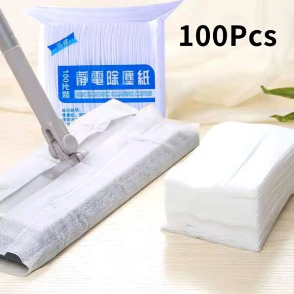 100 Sheets Electrostatic Dust Removal Paper Kitchen Bathroom Non-woven Disposable Mop Replacement Cloth Hair Cleaning Dry Towel