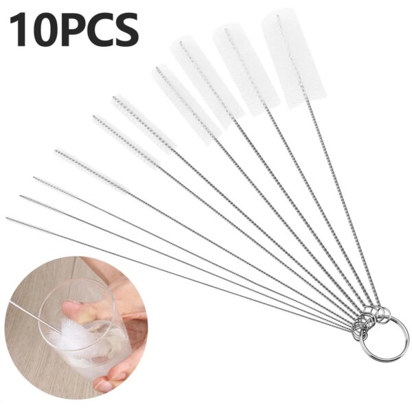 10Pcs Bottle Brush Set Bottle Cleaning Nylon Strip Brush Nylon Tube Pipe Washing Brush Kit Durable Milk Bottle Cup Straw Glass