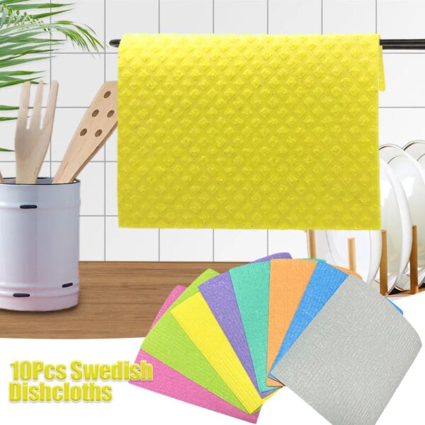 10Pcs Reusable Swedish Dishcloths Eco-Friendly Kitchen Cleaning Towels Cloths Kitchen Towels Household Cleaning Products