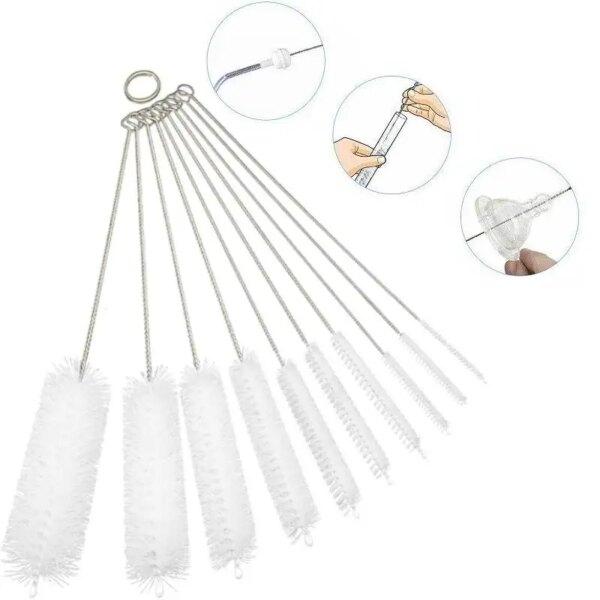 10pcs Pipe Tube Brush Pipe Cleaning Brushes Nylon Bristle Drinking Straws Cleaner Brush for Washing Kettle Spout Teapot Nozzle