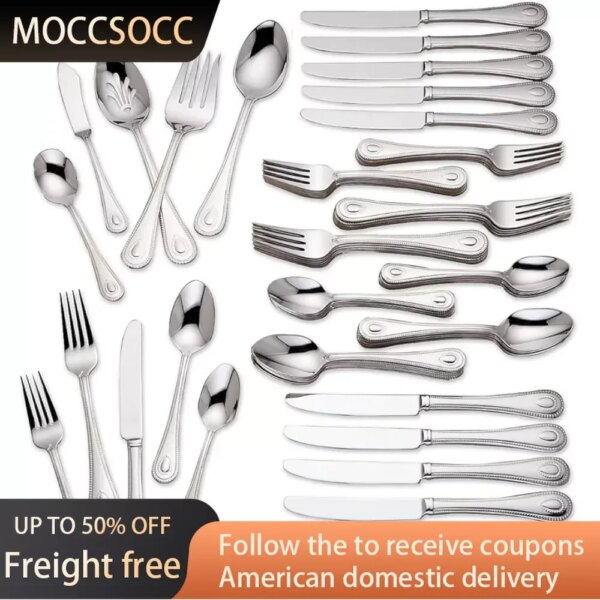 11.30 LB Breakfast Set Dinner Dish 65-Piece Freight Free Full Tableware Service Spoons Stainless Steel Cutlery Set Covered Fork