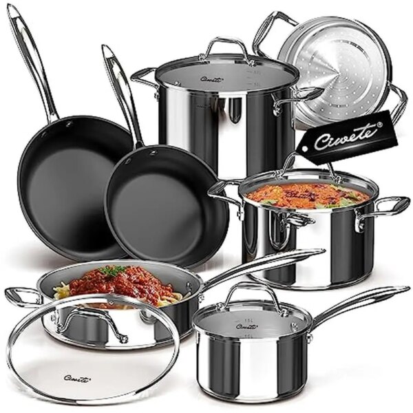 11PC Stainless Steel Tri Ply Induction Cookware Set Kitchen Pots and Pans   Nonstick  Sets Triple  Heat