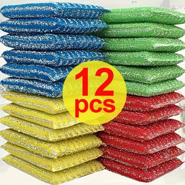 12/8/4pcs Steel Wire Sponge Wipe Double Sided Thickened Non-stick Oil Kitchen Cleaning Cloth Dishrag Dishcloth Brushes Rag Wipes