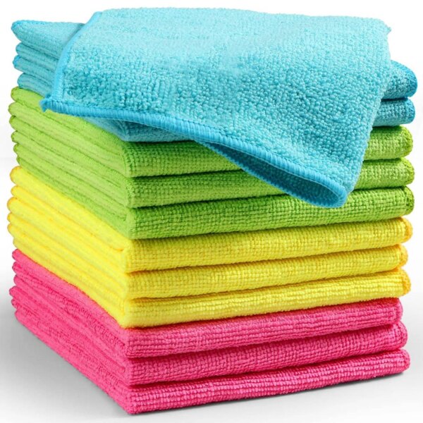 12 Pack Cleaning Rag Microfiber Cleaning Cloth,4 Color Assorted Cleaning Towels for House Kitchen