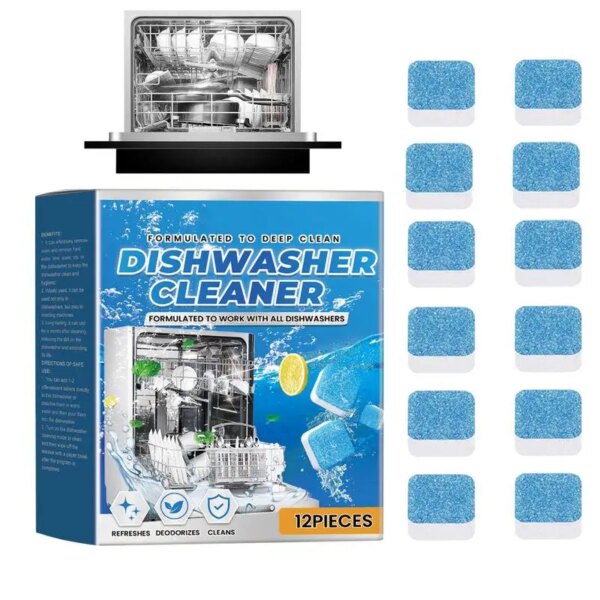 12Pcs Dishwasher Cleaner Tablets Washing Machine Effervescent Tablets Deep Cleaning Remove Oil Stain Decontamination Tablets