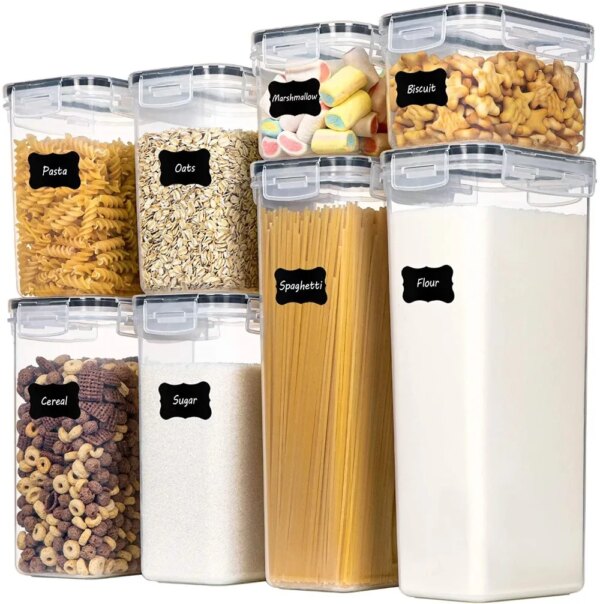 Kitchen Food Storage Containers Set, Kitchen Pantry Organization and Storage with Easy Lock Lids, 8 Pieces