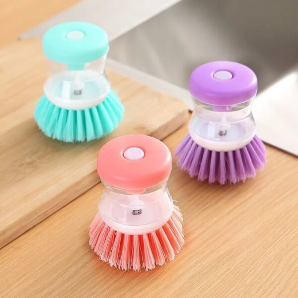 Kitchen Wash Pot Dish Brush Washing Utensils with Washing Up Liquid Soap Dispenser Household Cleaning Accessories