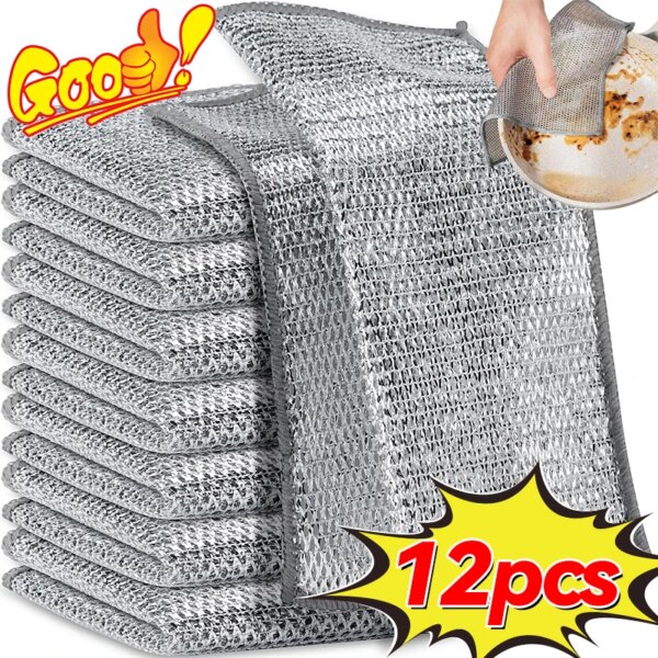 Magic Cleaning Cloth Thickened Double -sided Metal Steel Wire Rags Kitchen Dish Pot Washdishing Cloths Towel Clean Tools