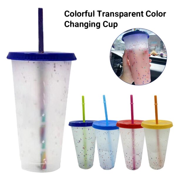 set Color Changing Confetti Cup Reusable Plastic Tumbler With Lid And Straw Cold Cup Straw Cup Kitchen Drinkware Mugs