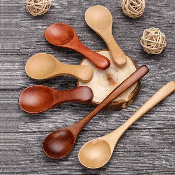 1PC Mini Natural Wooden Spoon Children Scoop Tea Coffee Condiment Salt Seasoning Sugar Spoon Ice Cream Tea Leaf Home Tableware