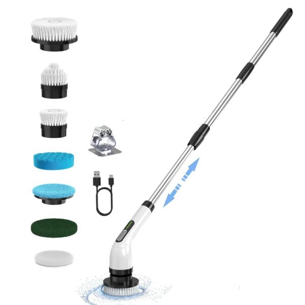 1pc Extension rod Electric Cleaning Brush With seven brush heads,for Tile Tub,Glass windows,Living room,Household cleaning brush