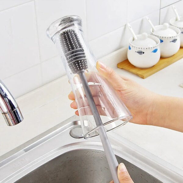 1pc Silicone Cup Brush Milk Bottle Cleaning Brush Long Handle Water Bottles Cleaner Glass Cup Cleaning Brush